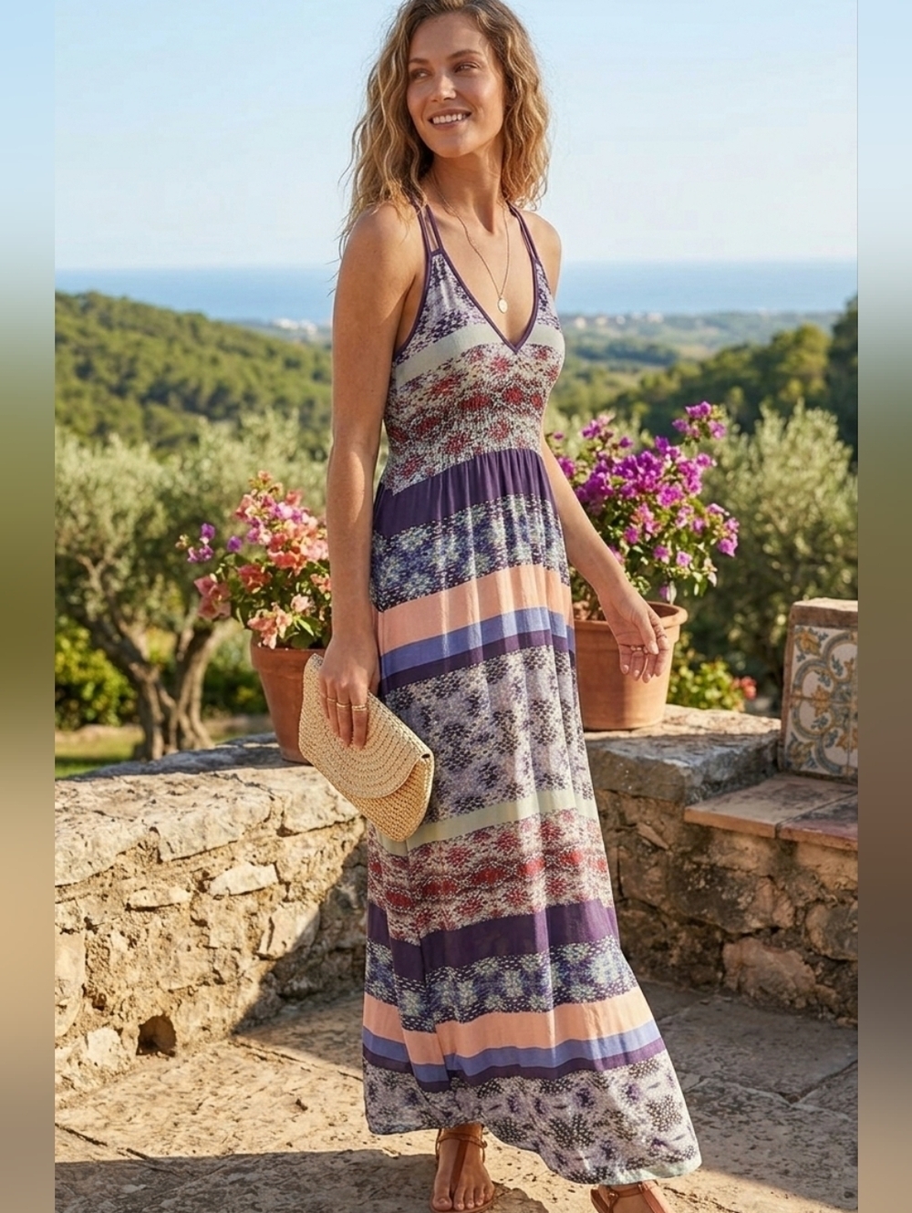 Women's Aqua Maxi Dress Size XS Purple Multi-color